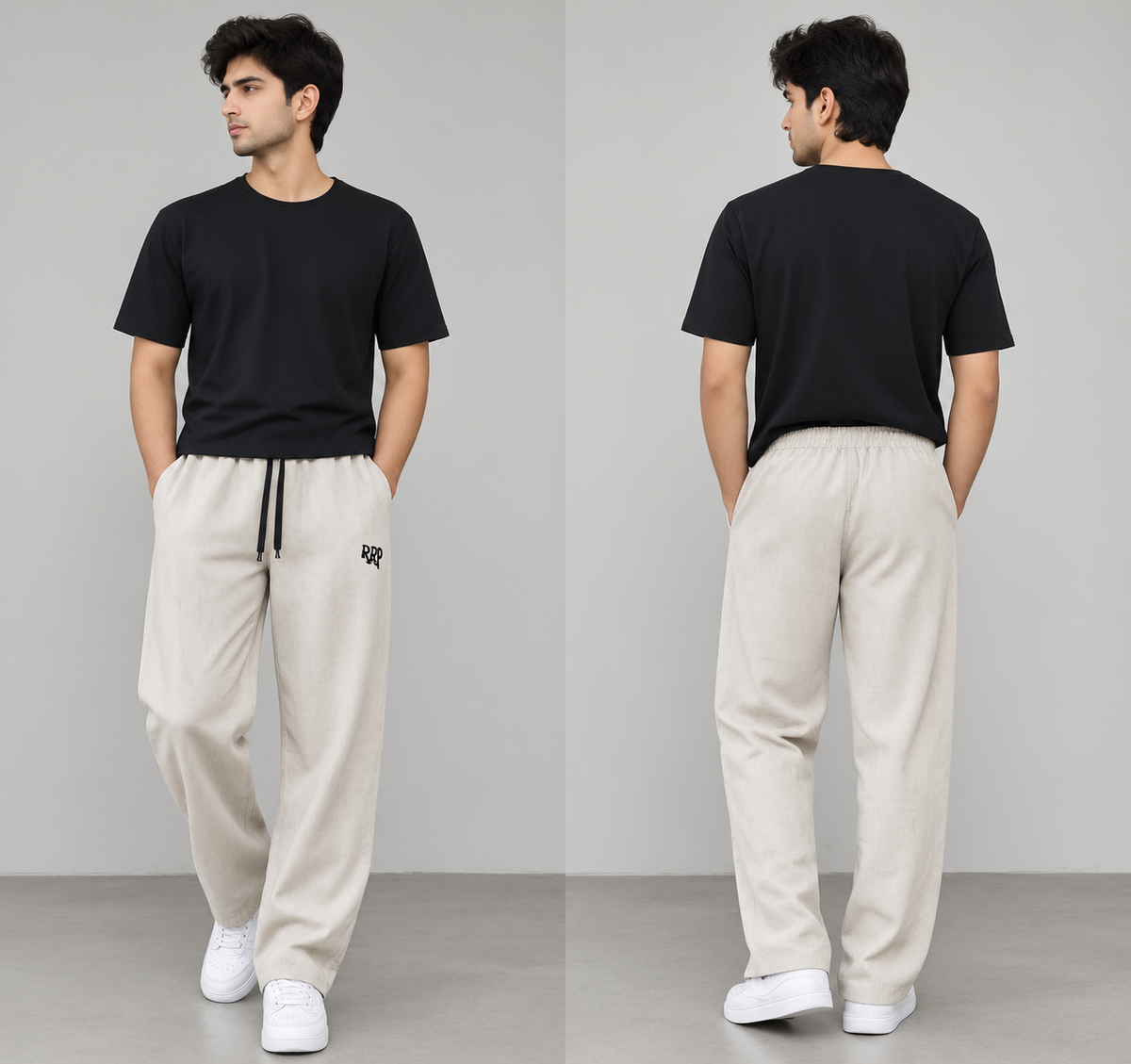 Men’s Off-White Relaxed Fit Jogger Pants – Casual Drawstring Trousers