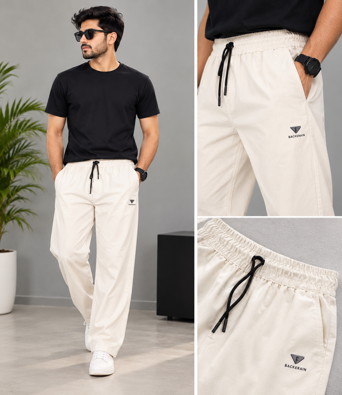 Men’s Premium Relaxed Fit Cotton Trousers – Off White