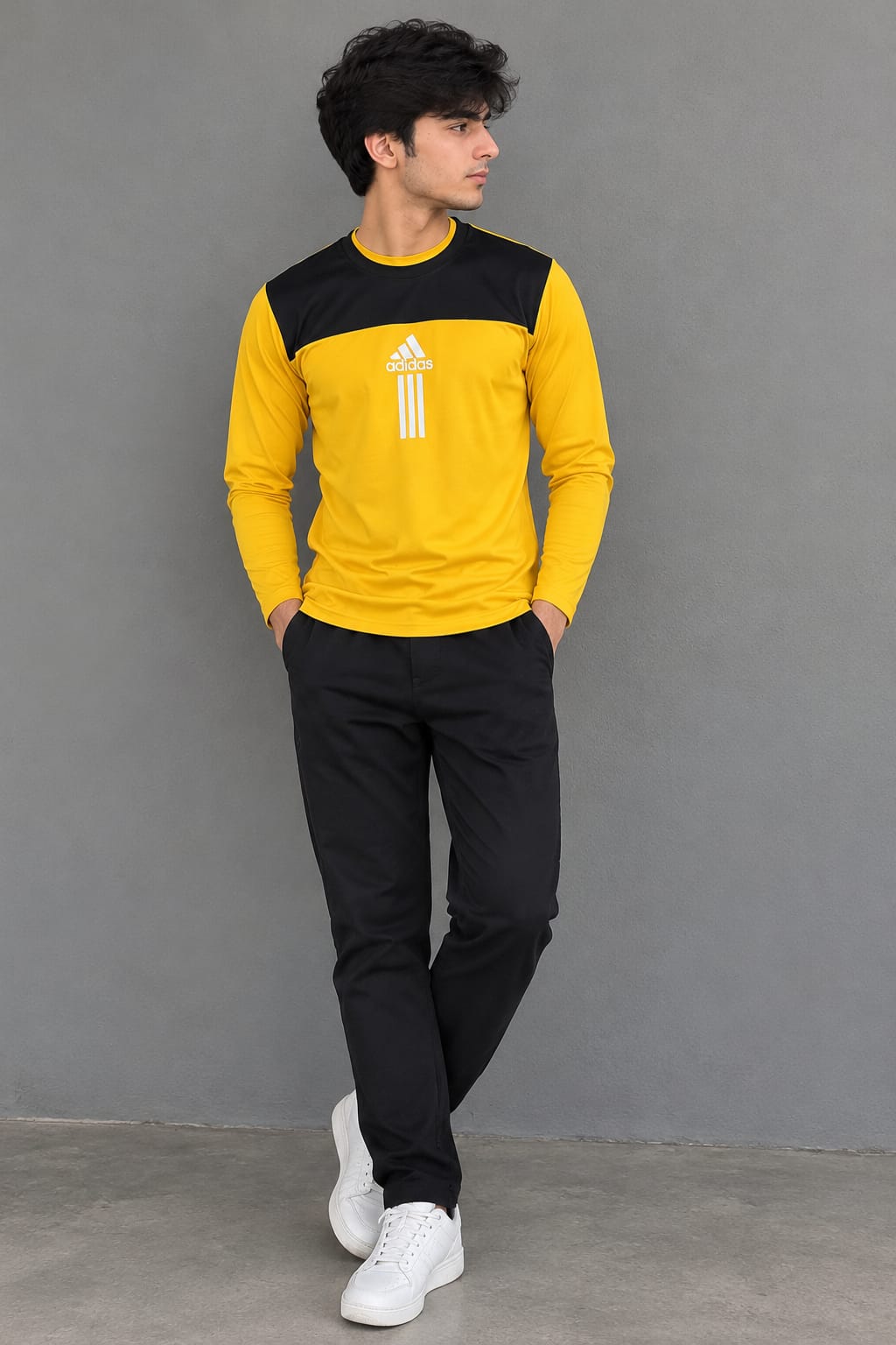 Men’s White & Brown Colorblock Full Sleeve T-Shirt