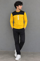 Men’s White & Brown Colorblock Full Sleeve T-Shirt