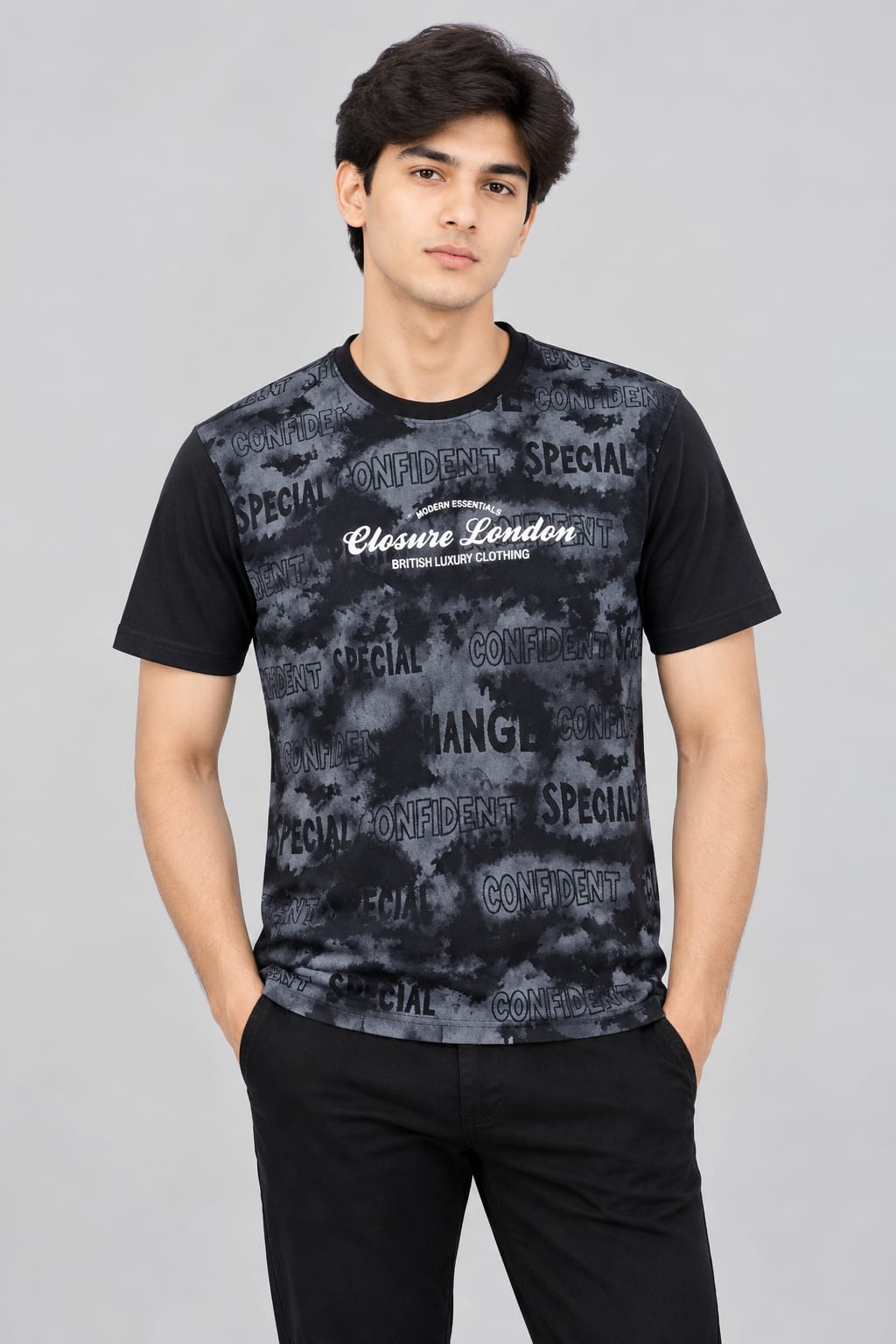 Men’s White & Grey Graphic Print T-Shirt – Short Sleeve Casual Tee