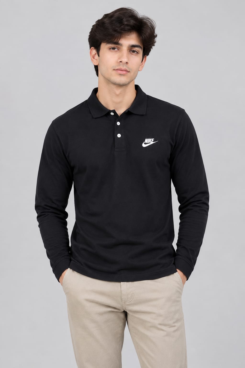 Men’s Black Full Sleeve Polo Shirt – Classic Casual Style