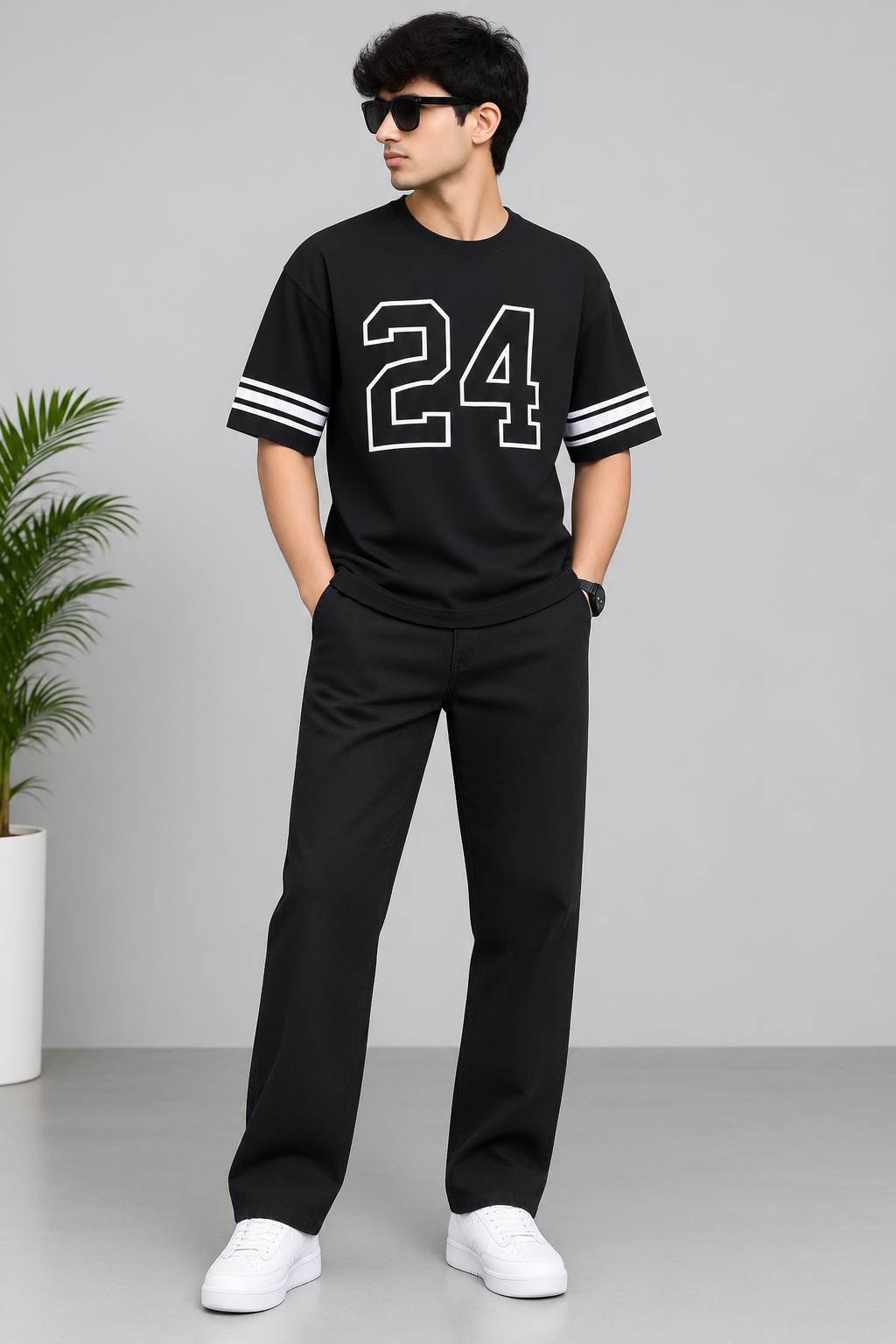 Men’s Black 24 Graphic Oversized T-Shirt