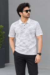 Men’s Premium Textured Polo Shirt – White & Grey