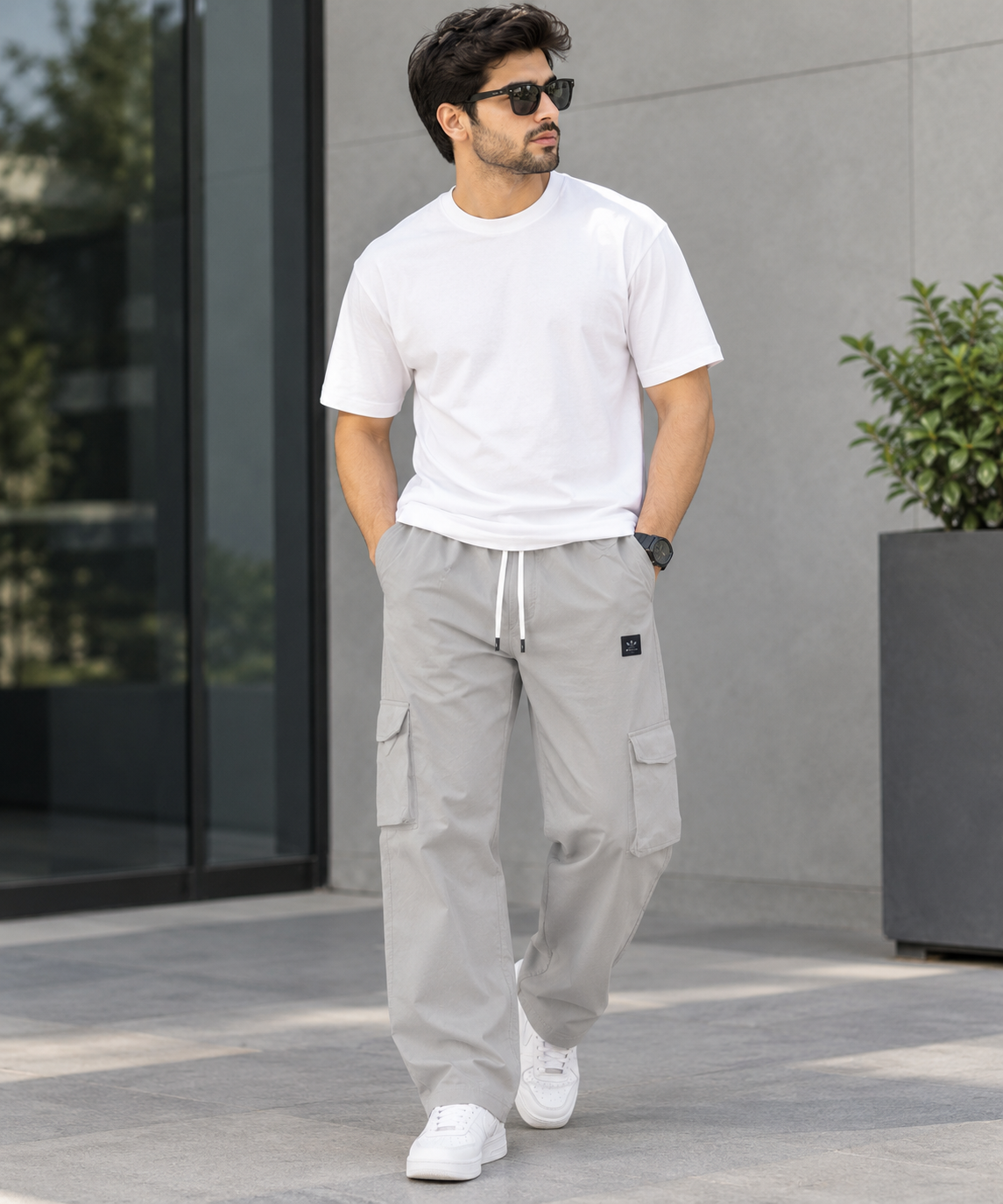 Men’s Premium Cargo Trousers – Relaxed Fit Light Grey