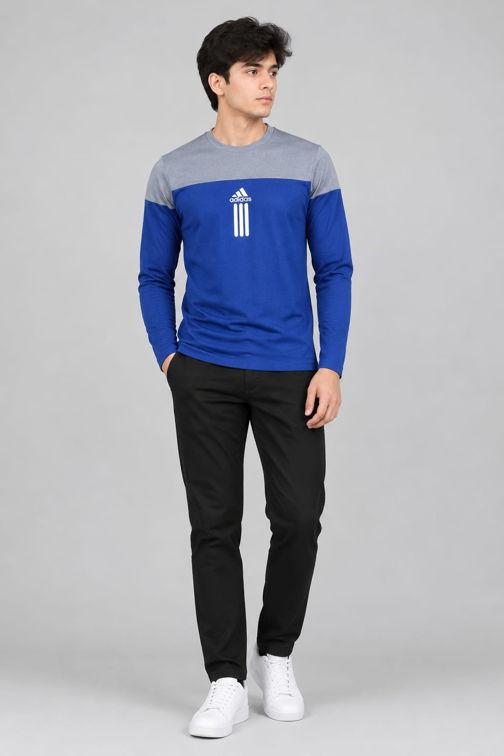 Men’s White & Brown Colorblock Full Sleeve T-Shirt